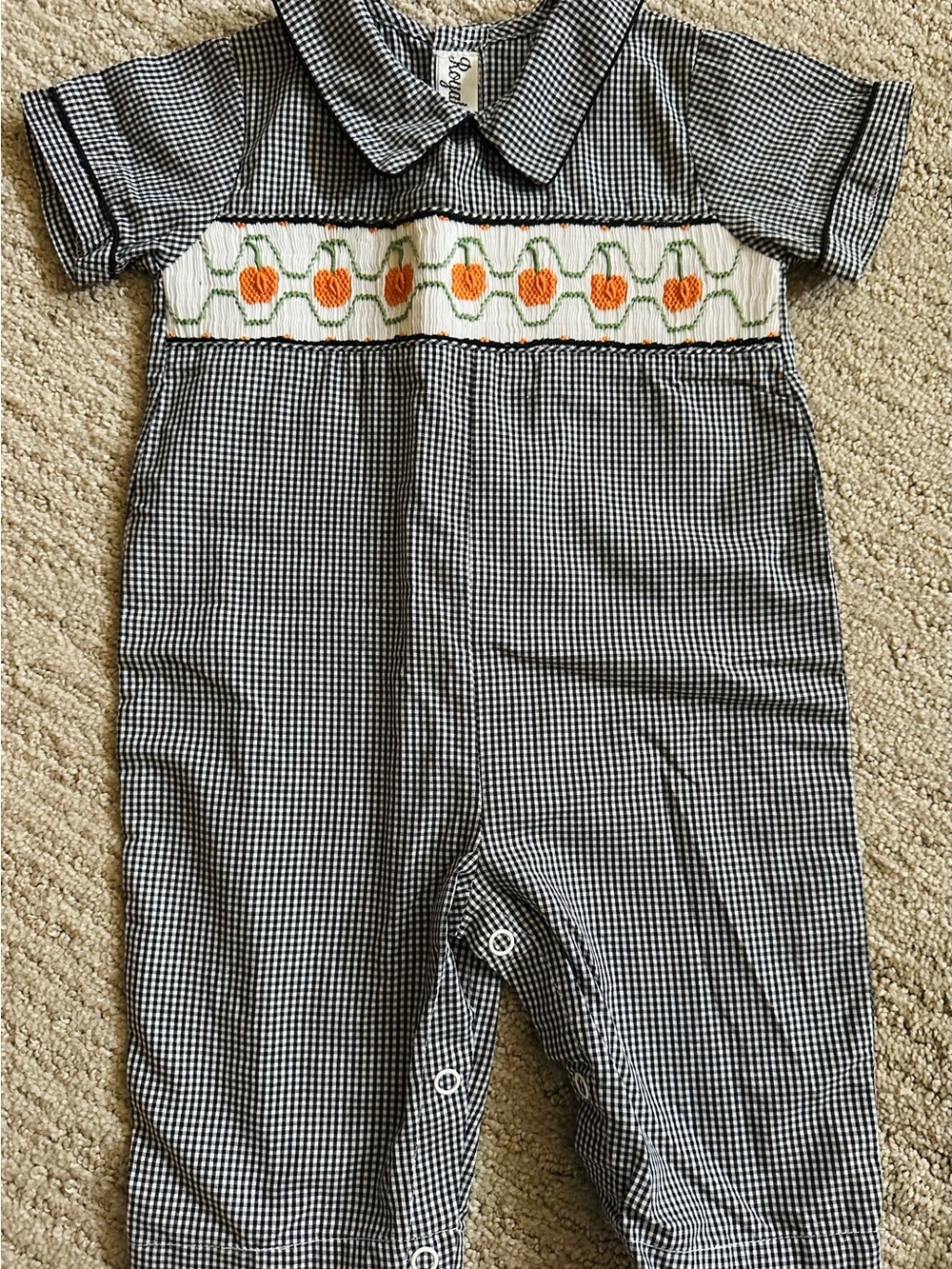 Royal Child Black Gingham One-Piece with Pumpkin Smocking
